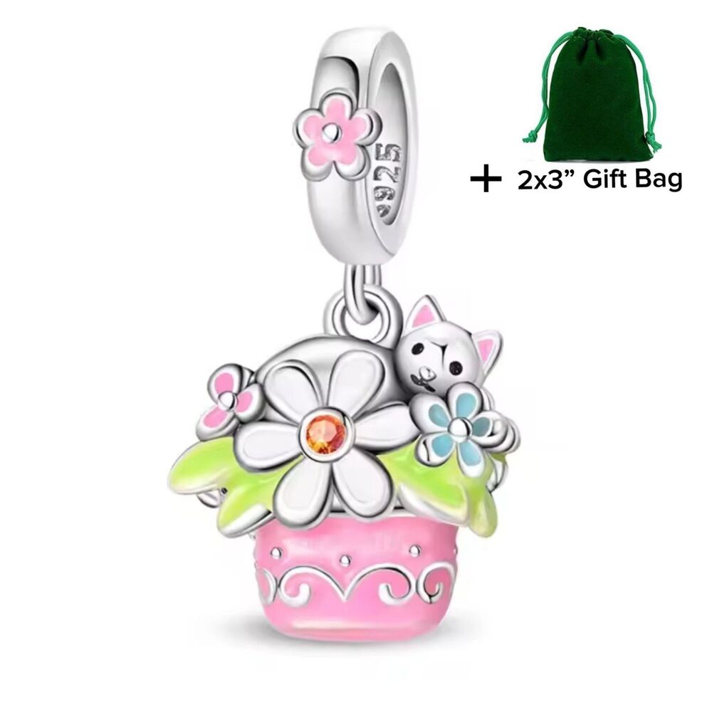 Pot With Flowers Dangle Charm | 925 Silver | Brand New
